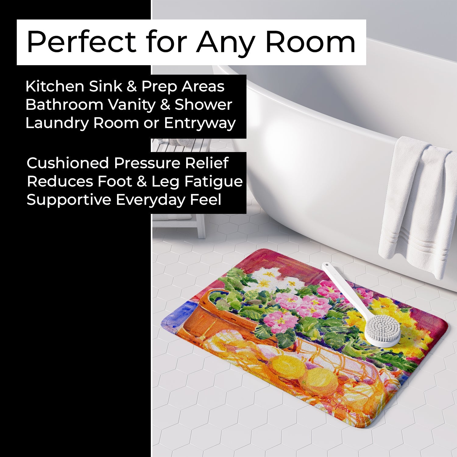 Flower - Primroses Memory Foam Kitchen Mat Machine Washable Anti-Fatigue Cushion Comfort Bath or Kitchen Rug