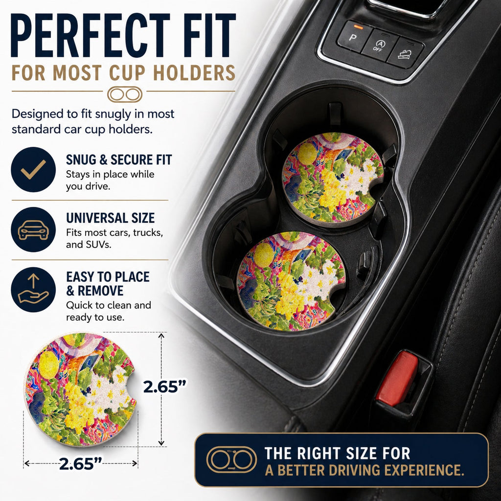 Flower - Primroses Set of 2 Cup Holder Car Coasters Absorbent Round Sandstone Coasters Gifts for Men or Women, 2.5, Multicolor