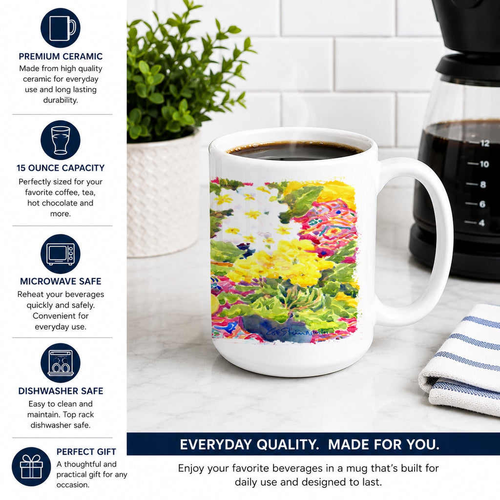 Flower - Primroses Ceramic Coffee Mug 15 oz Decorative Large C Handle Mug Cup for Tea, Cocoa Hot Chocolate