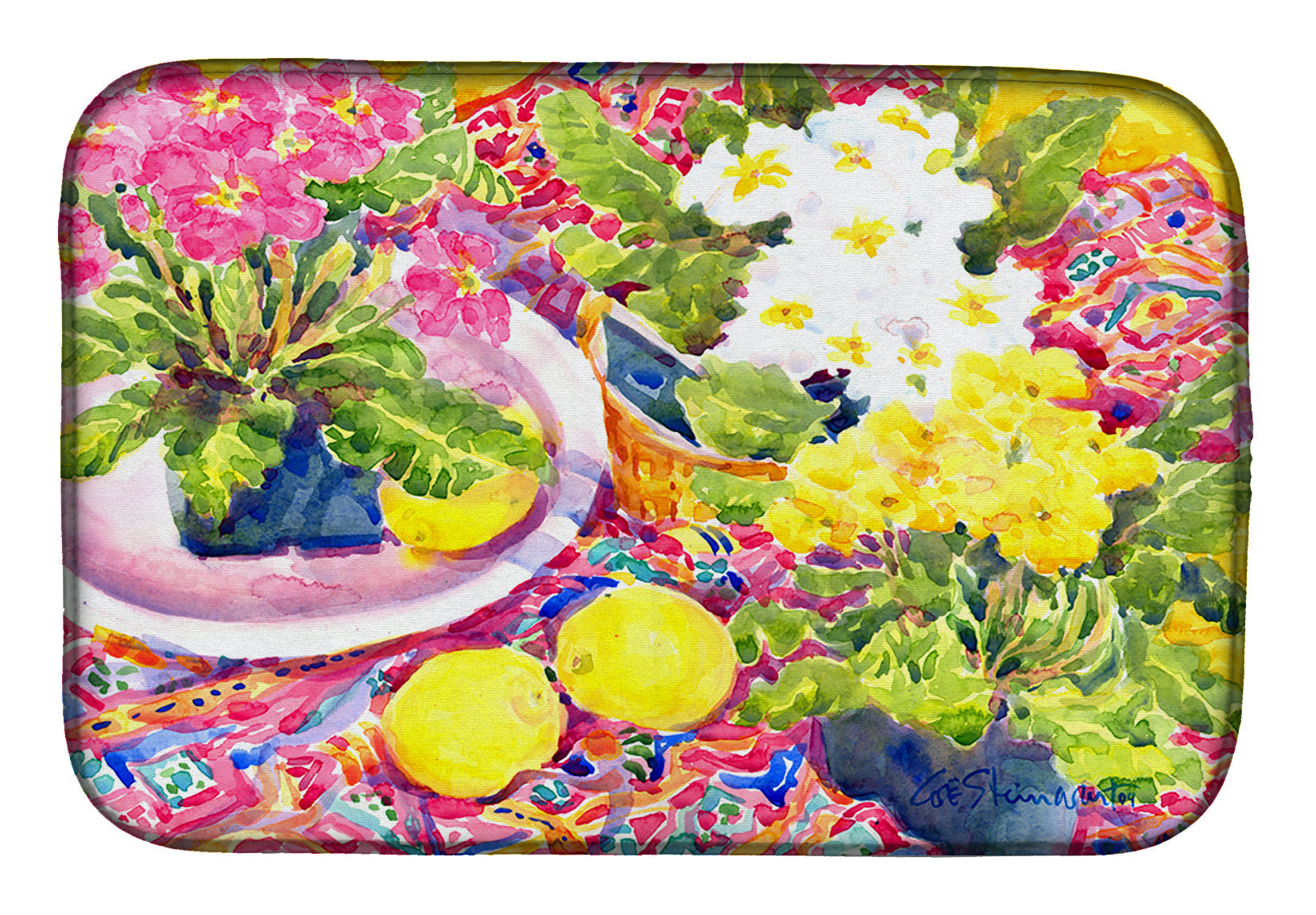 Flower - Primroses Dish Drying Mat Absorbent Dish Drying Mat Pad for Kitchen Counter Dish Drainer Mat for Countertop, 14 x 21", Multicolor