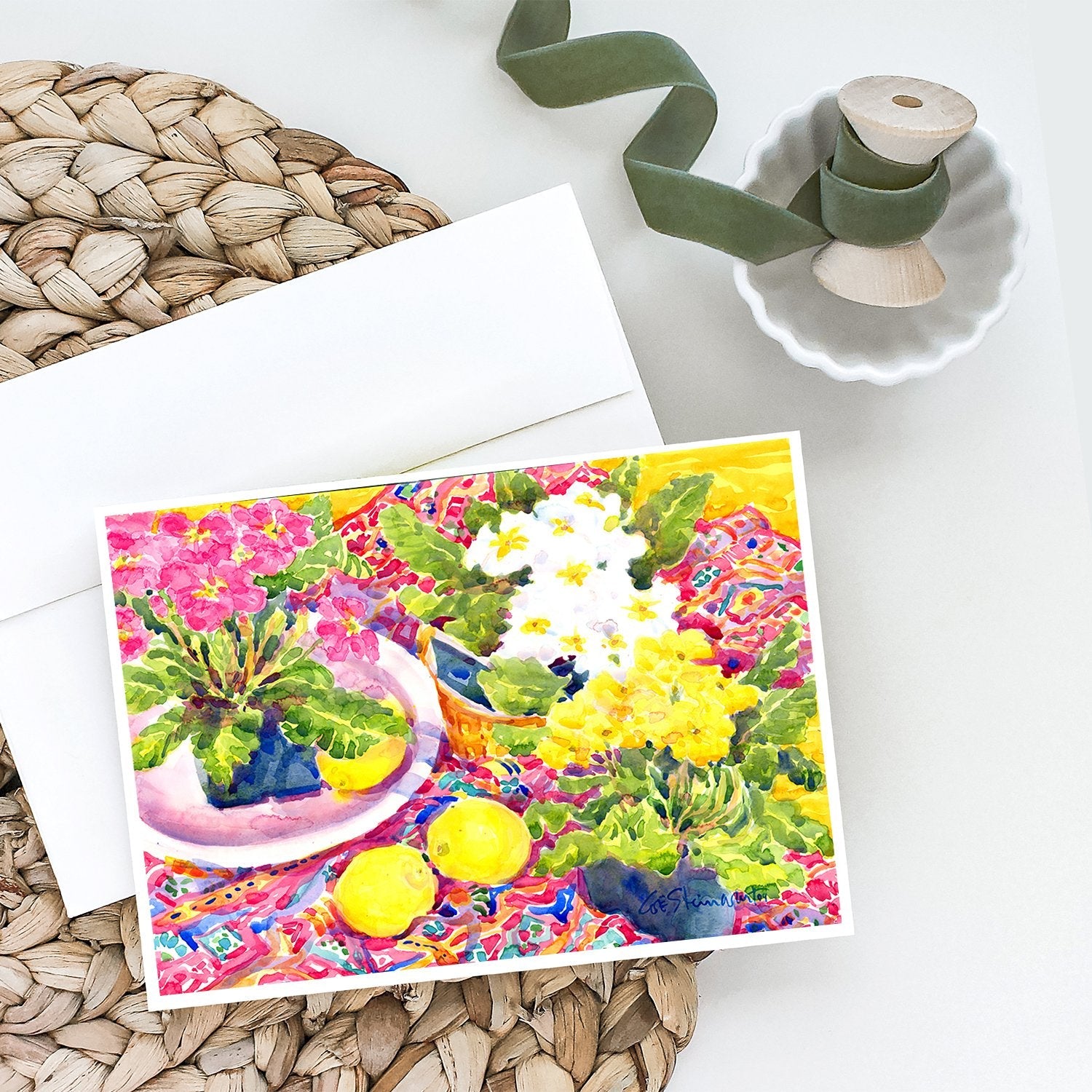 Flower - Primroses Greeting Cards Pack of 8 Blank Cards with Envelopes Whimsical A7 Size 5x7