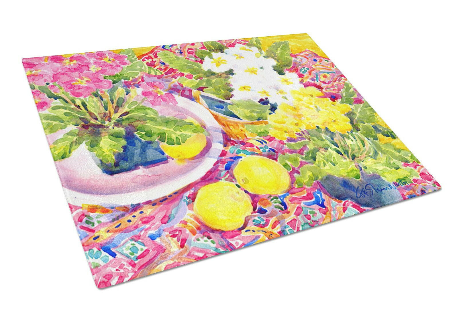 Flower - Primroses Cutting Board Tempered Glass Kitchen Cutting Surface, Heat Resistant Chopping, Non-Slip Feet, Food Prep & Serving