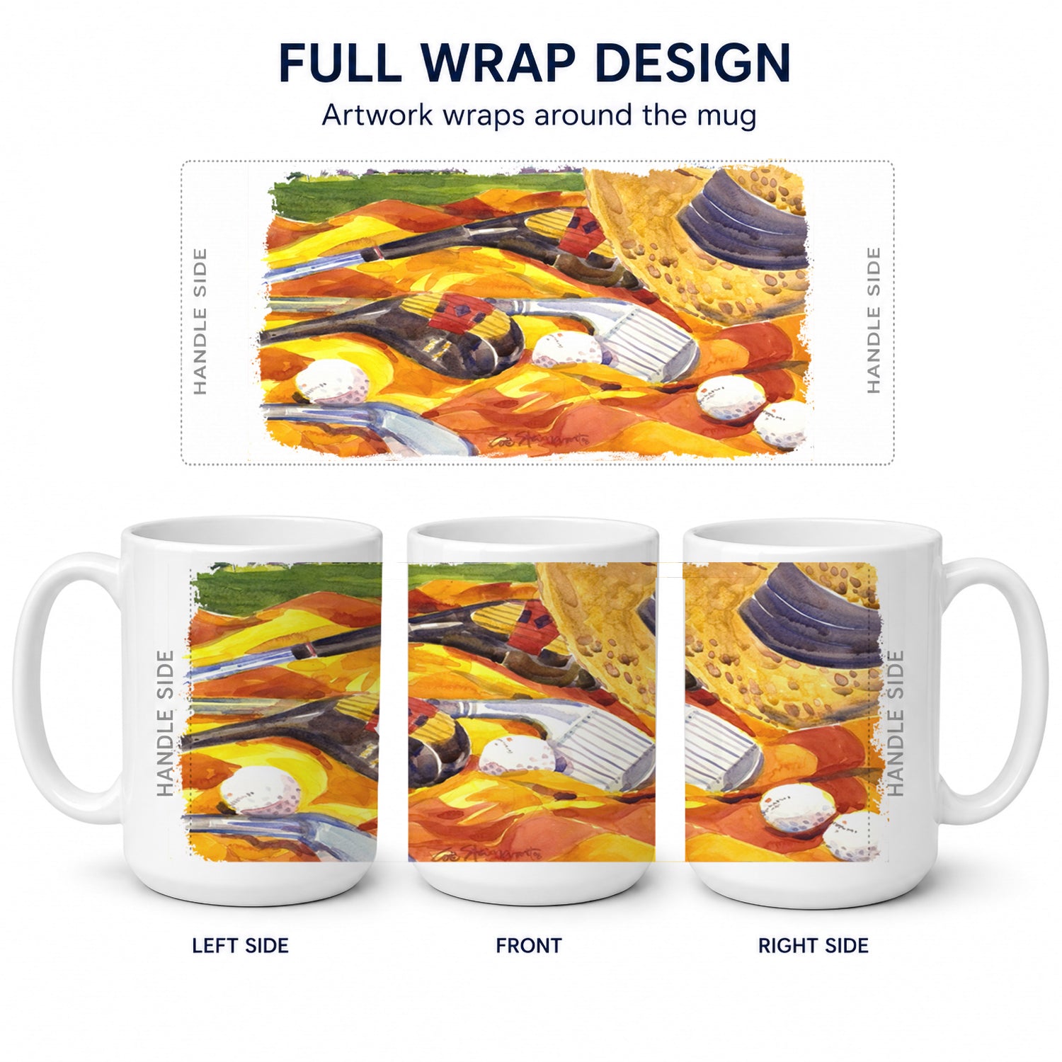 Golf Clubs Golfer Ceramic Coffee Mug 15 oz Decorative Large C Handle Mug Cup for Tea, Cocoa Hot Chocolate