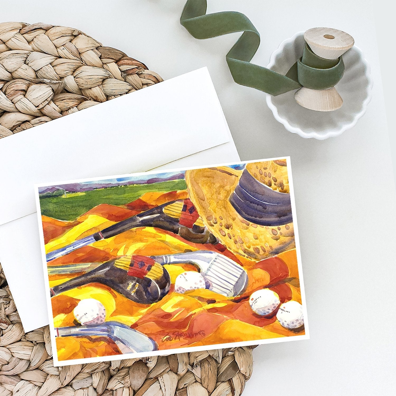 Golf Clubs Golfer Greeting Cards Pack of 8 Blank Cards with Envelopes Whimsical A7 Size 5x7