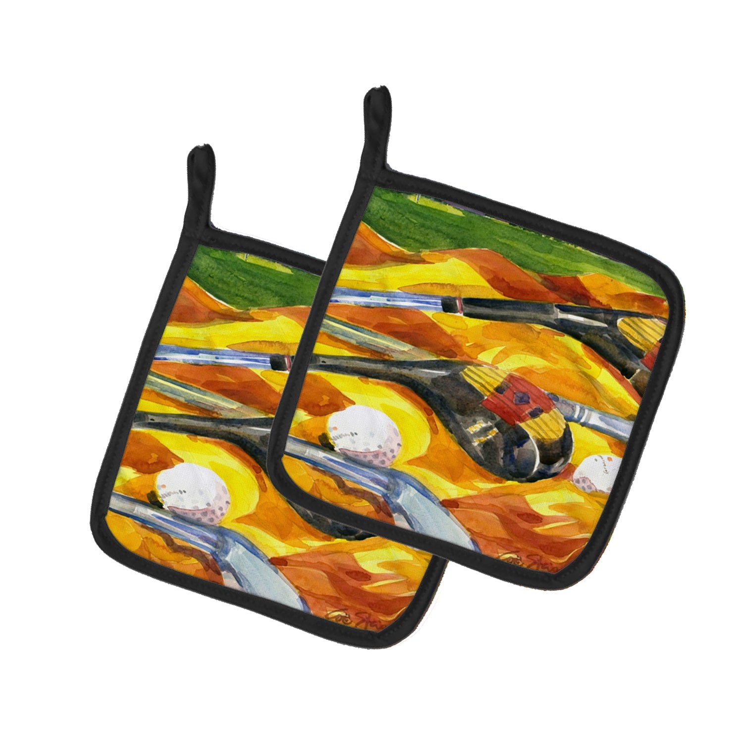 Golf Clubs Golfer Pot Holder Set of 2 Heat Resistant Quilted Hot Pads 7.5 x 7.5 Inch, Insulated Kitchen Trivets for Cooking & Baking