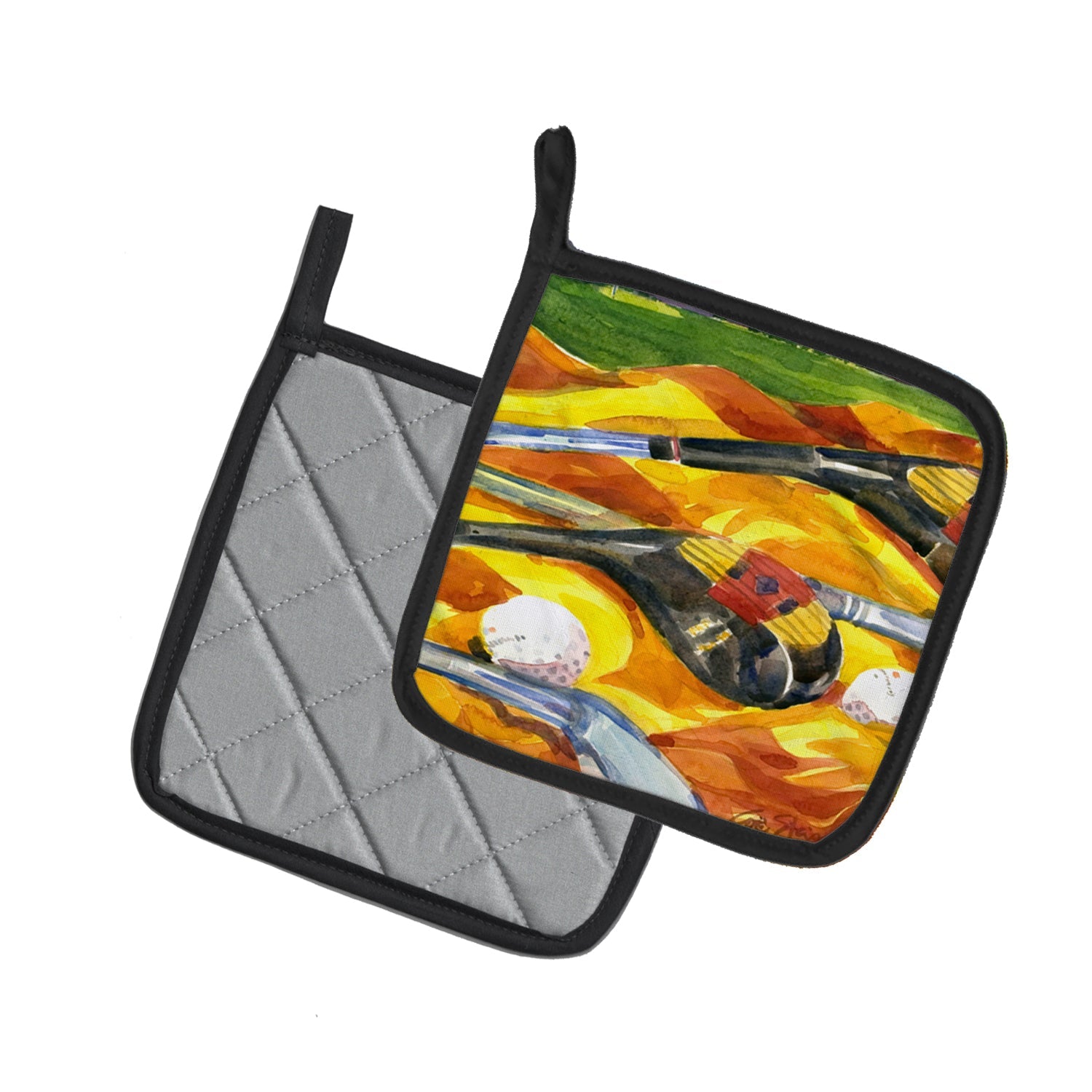 Golf Clubs Golfer Pot Holder Set of 2 Heat Resistant Quilted Hot Pads 7.5 x 7.5 Inch, Insulated Kitchen Trivets for Cooking & Baking