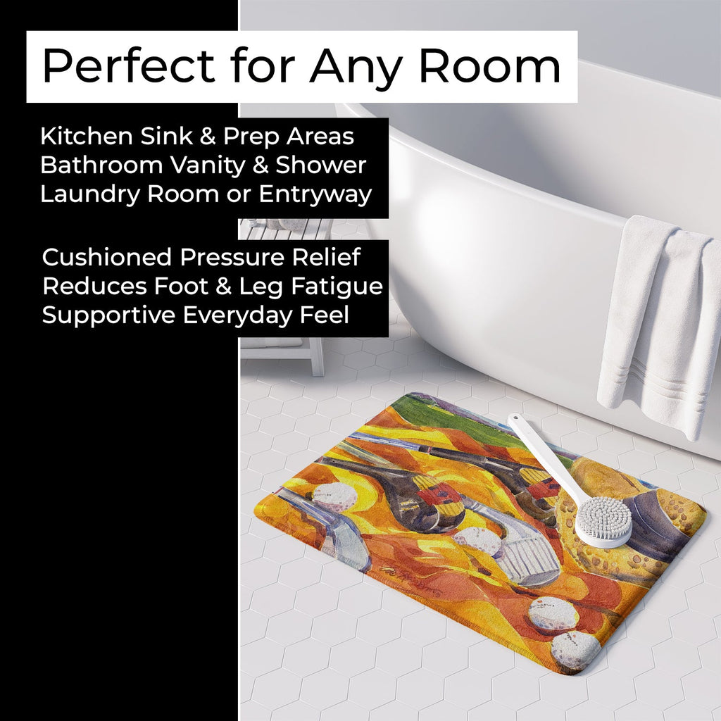 Golf Clubs Golfer Memory Foam Kitchen Mat Machine Washable Anti-Fatigue Cushion Comfort Bath or Kitchen Rug