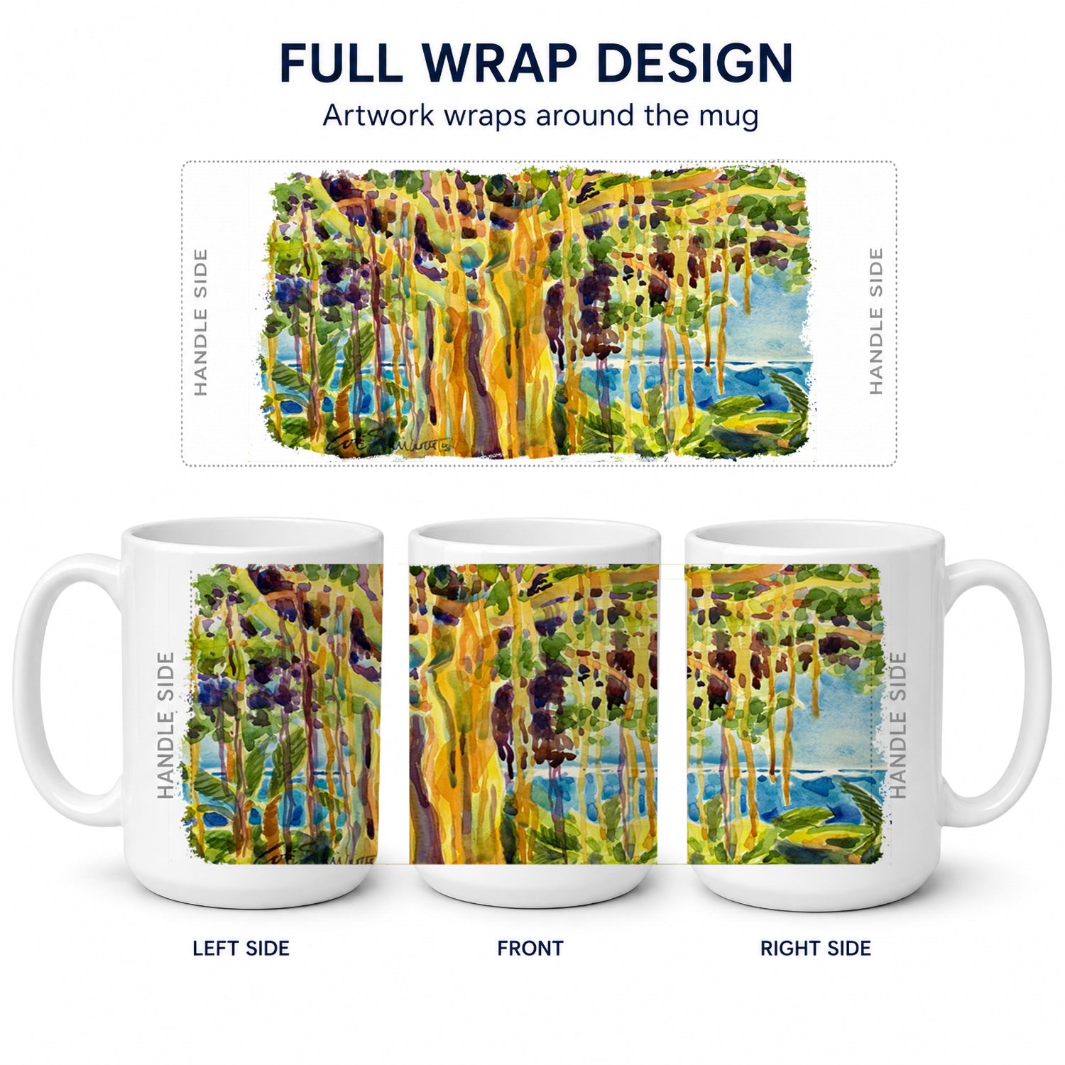 Tree - Banyan Tree Ceramic Coffee Mug 15 oz Decorative Large C Handle Mug Cup for Tea, Cocoa Hot Chocolate