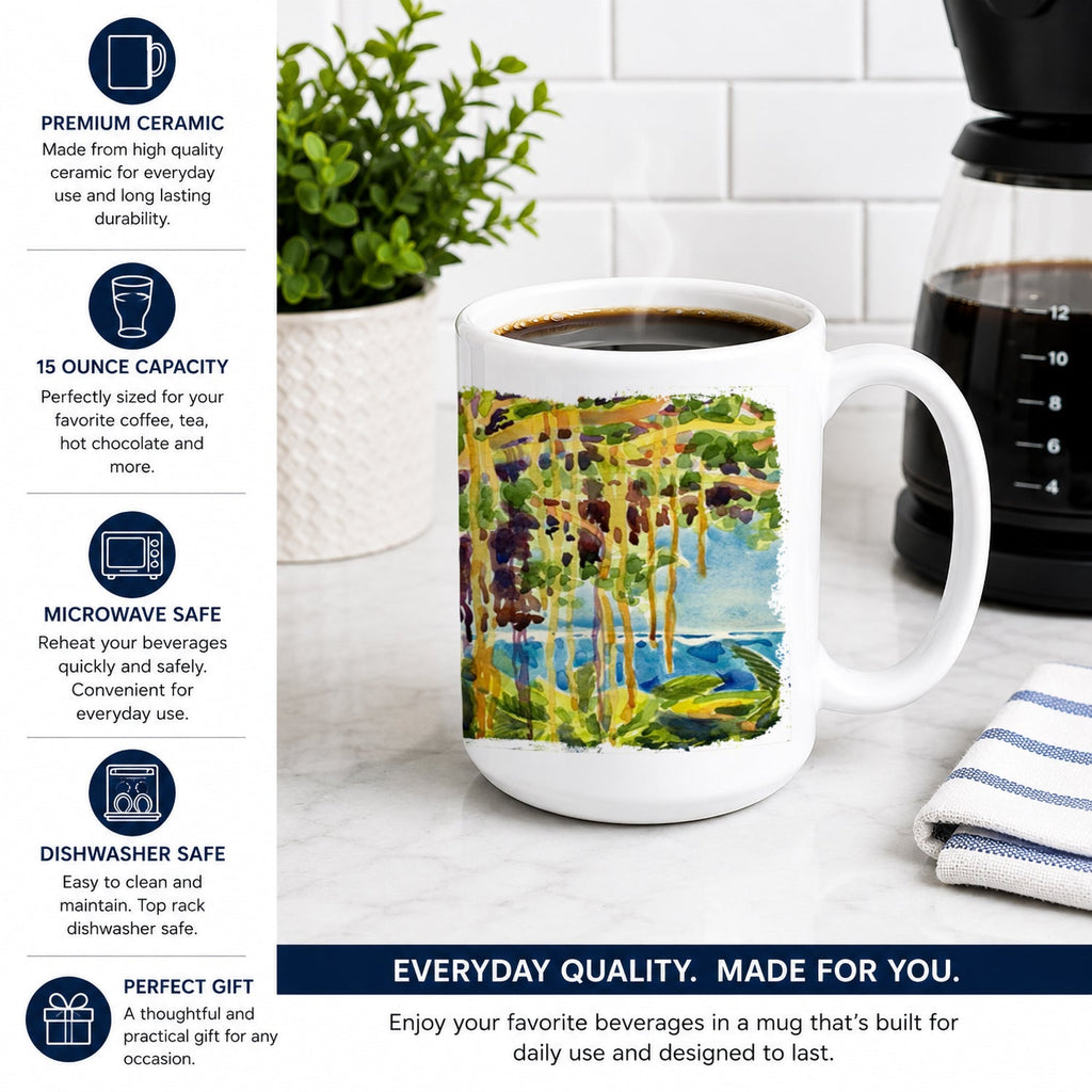 Tree - Banyan Tree Ceramic Coffee Mug 15 oz Decorative Large C Handle Mug Cup for Tea, Cocoa Hot Chocolate