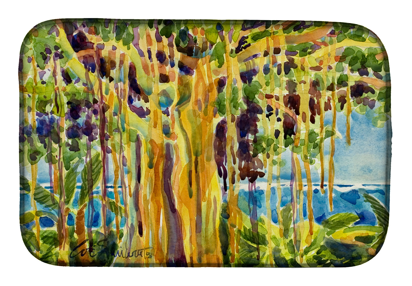 Tree - Banyan Tree Dish Drying Mat Absorbent Dish Drying Mat Pad for Kitchen Counter Dish Drainer Mat for Countertop, 14 x 21", Multicolor