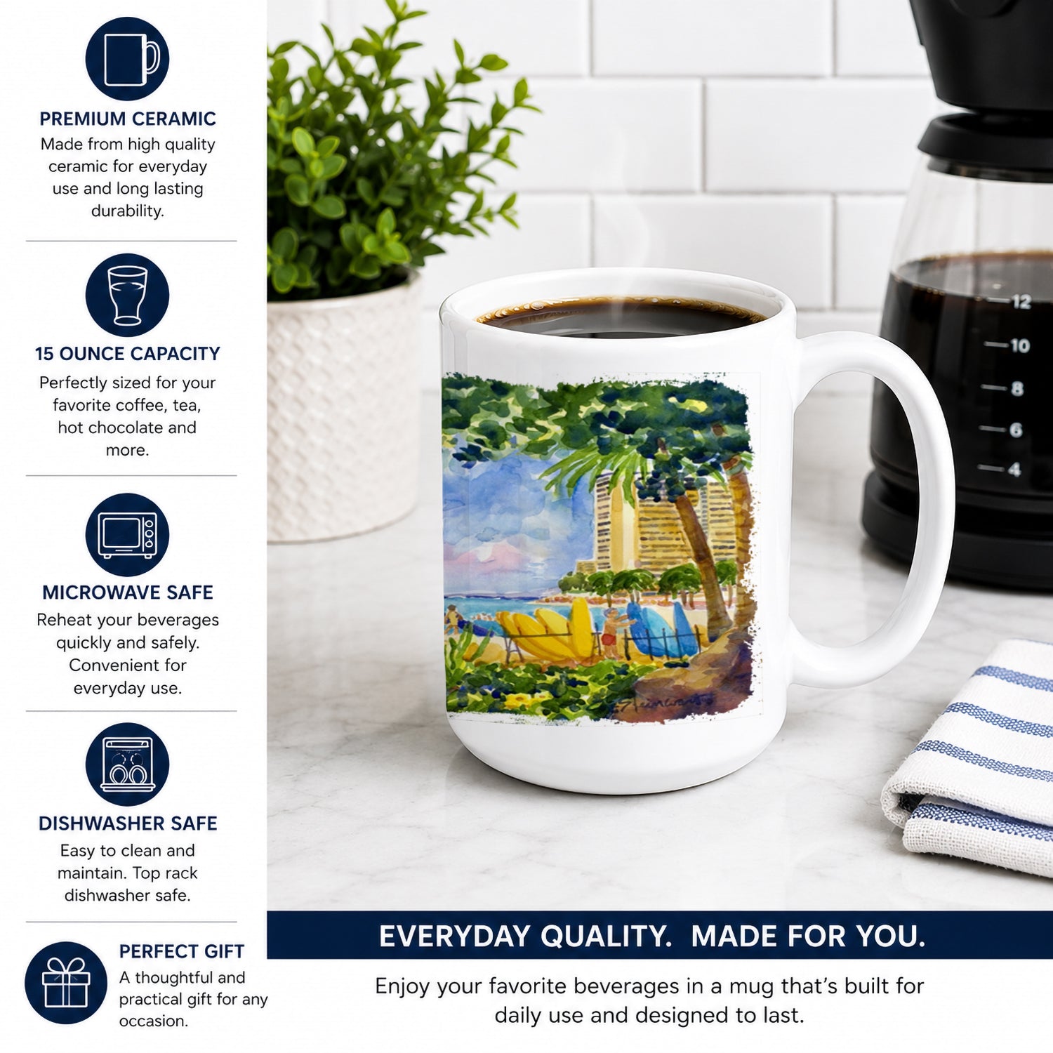 Beach Resort view from the condo Ceramic Coffee Mug 15 oz Decorative Large C Handle Mug Cup for Tea, Cocoa Hot Chocolate