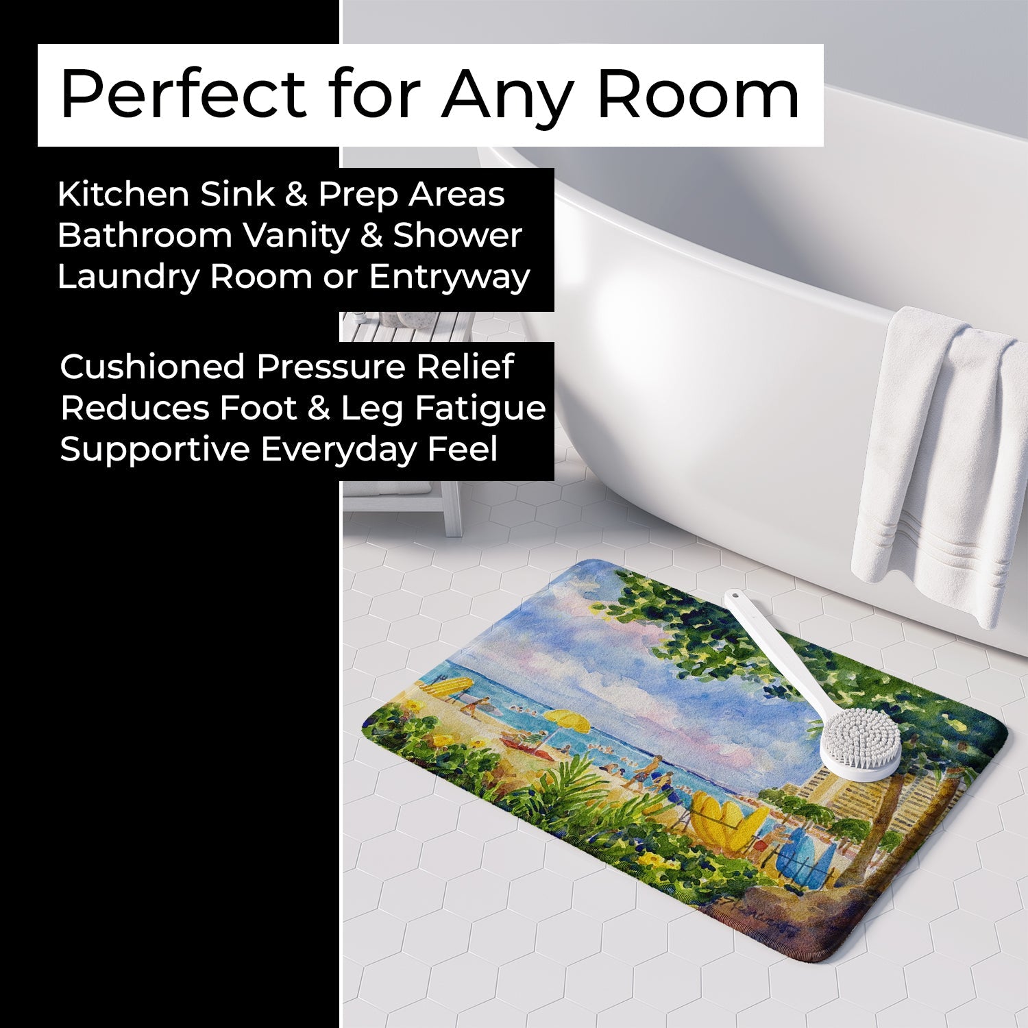Beach Resort view from the condo Memory Foam Kitchen Mat Machine Washable Anti-Fatigue Cushion Comfort Bath or Kitchen Rug