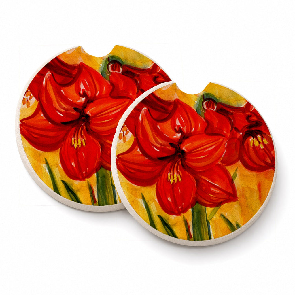 Flower - Amaryllis Set of 2 Cup Holder Car Coasters Absorbent Round Sandstone Coasters Gifts for Men or Women, 2.5, Multicolor