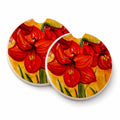 Flower - Amaryllis Set of 2 Cup Holder Car Coasters Absorbent Round Sandstone Coasters Gifts for Men or Women, 2.5, Multicolor