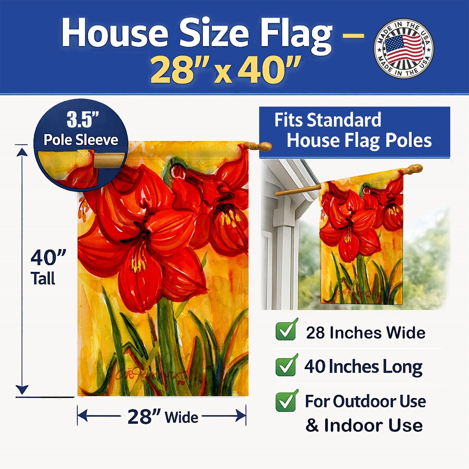Flower - Amaryllis House Flag 28x40 Porch Sleeve Pole Decorative Outside Yard Banner Artwork Wall Hanging, Polyester