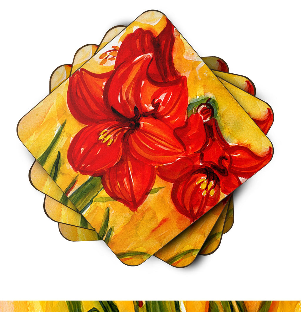 Flower - Amaryllis Foam Coasters Set of 4 Cup Coasters for Indoor Outdoor, Tabletop Protection, Anti Slip, Mouse pad Material