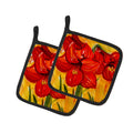 Flower - Amaryllis Pot Holder Set of 2 Heat Resistant Quilted Hot Pads 7.5 x 7.5 Inch, Insulated Kitchen Trivets for Cooking & Baking