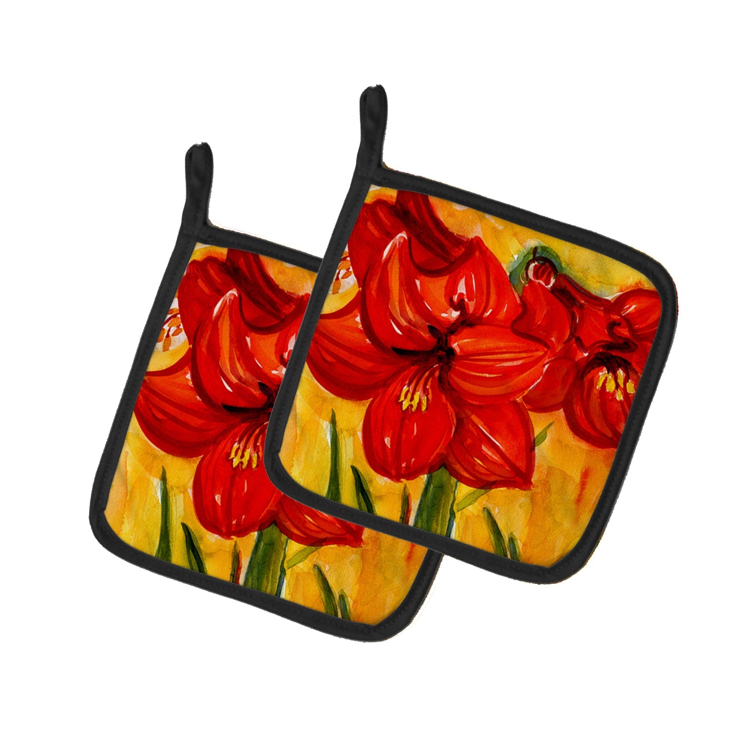 Flower - Amaryllis Pot Holder Set of 2 Heat Resistant Quilted Hot Pads 7.5 x 7.5 Inch, Insulated Kitchen Trivets for Cooking & Baking