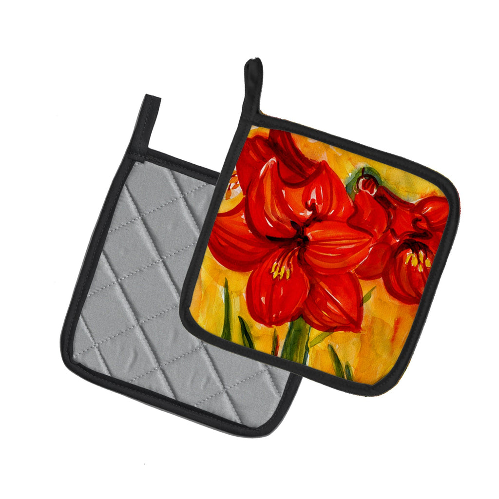 Flower - Amaryllis Pot Holder Set of 2 Heat Resistant Quilted Hot Pads 7.5 x 7.5 Inch, Insulated Kitchen Trivets for Cooking & Baking