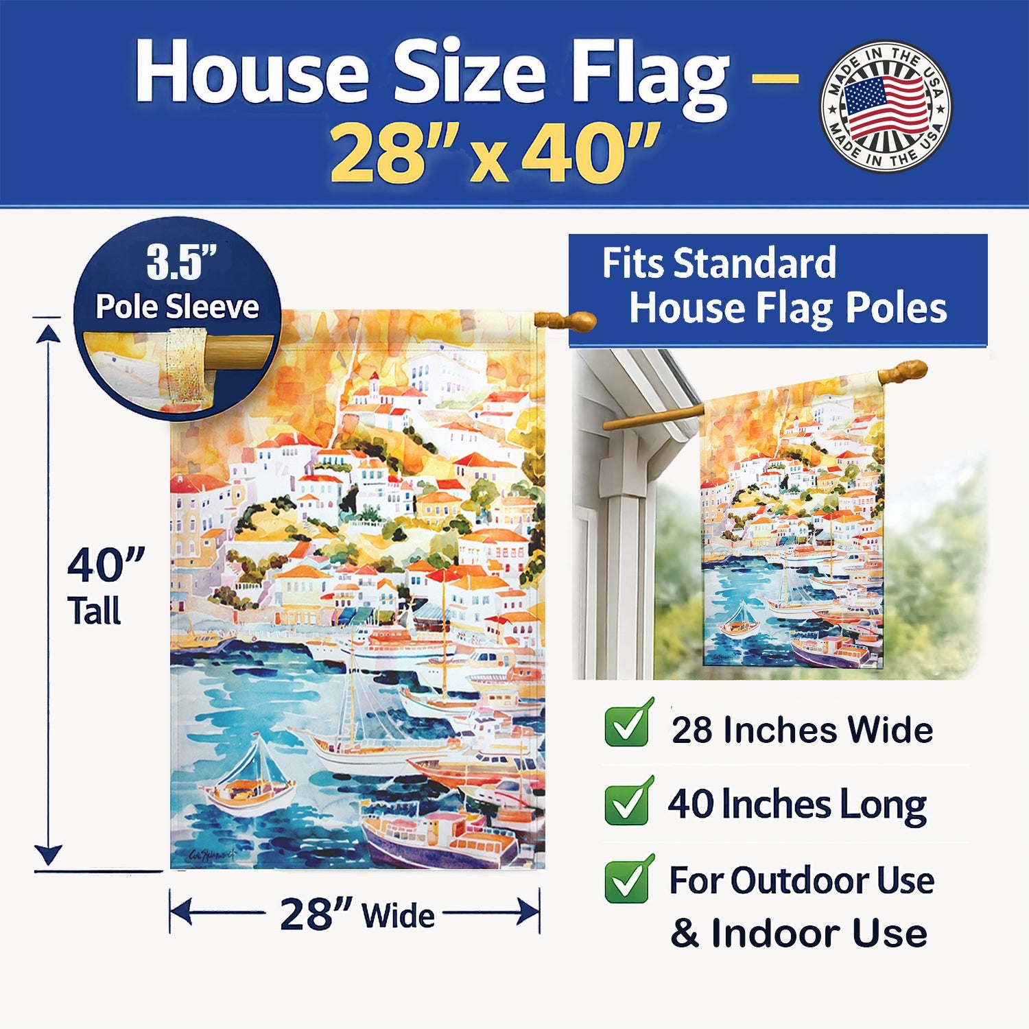 Harbour House Flag 28x40 Porch Sleeve Pole Decorative Outside Yard Banner Artwork Wall Hanging, Polyester