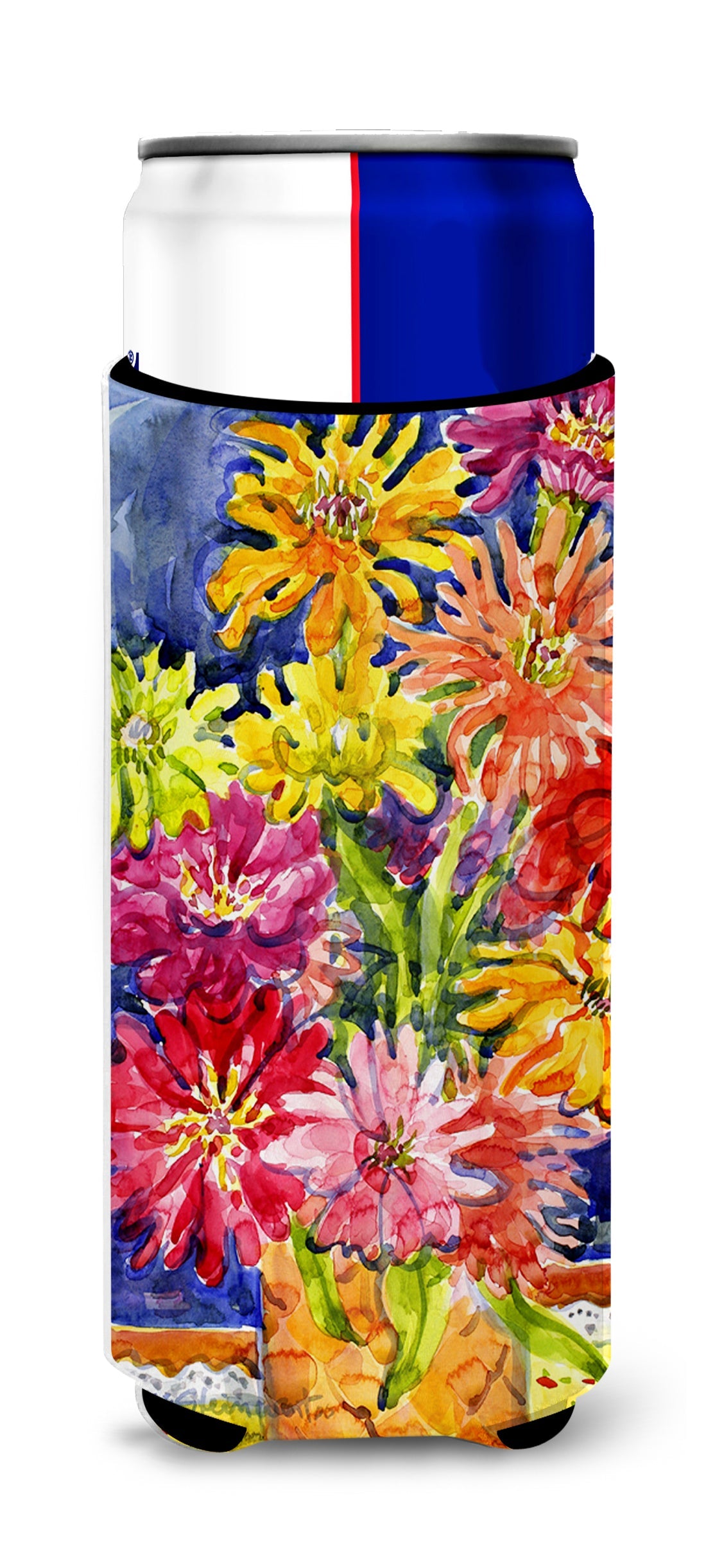 Flower - Gerber Daisies Slim Can Hugger , Insulated Foam Hugger for 12 oz Slim Cans, Beer Bottles & Water Bottles, Printed in USA