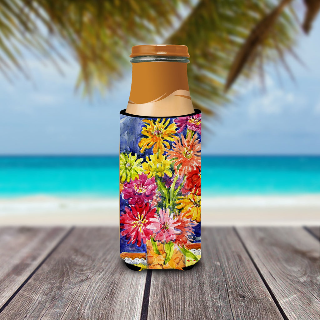 Flower - Gerber Daisies Slim Can Hugger , Insulated Foam Hugger for 12 oz Slim Cans, Beer Bottles & Water Bottles, Printed in USA