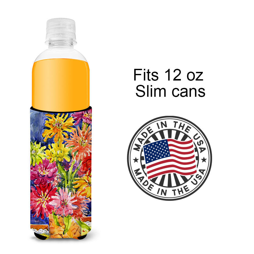 Flower - Gerber Daisies Slim Can Hugger , Insulated Foam Hugger for 12 oz Slim Cans, Beer Bottles & Water Bottles, Printed in USA