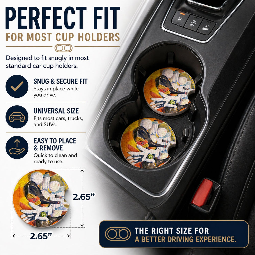 Golf Clubs, Ball and Glove Set of 2 Cup Holder Car Coasters Absorbent Round Sandstone Coasters Gifts for Men or Women, 2.5, Multicolor
