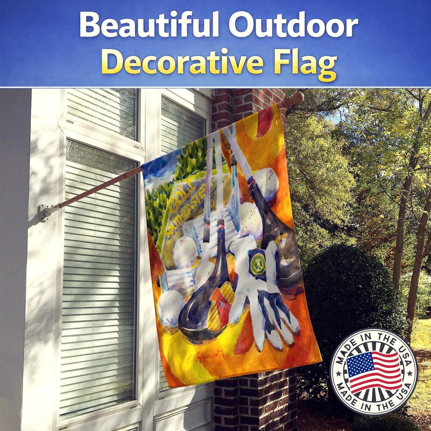 Golf Clubs, Ball and Glove House Flag 28x40 Porch Sleeve Pole Decorative Outside Yard Banner Artwork Wall Hanging, Polyester