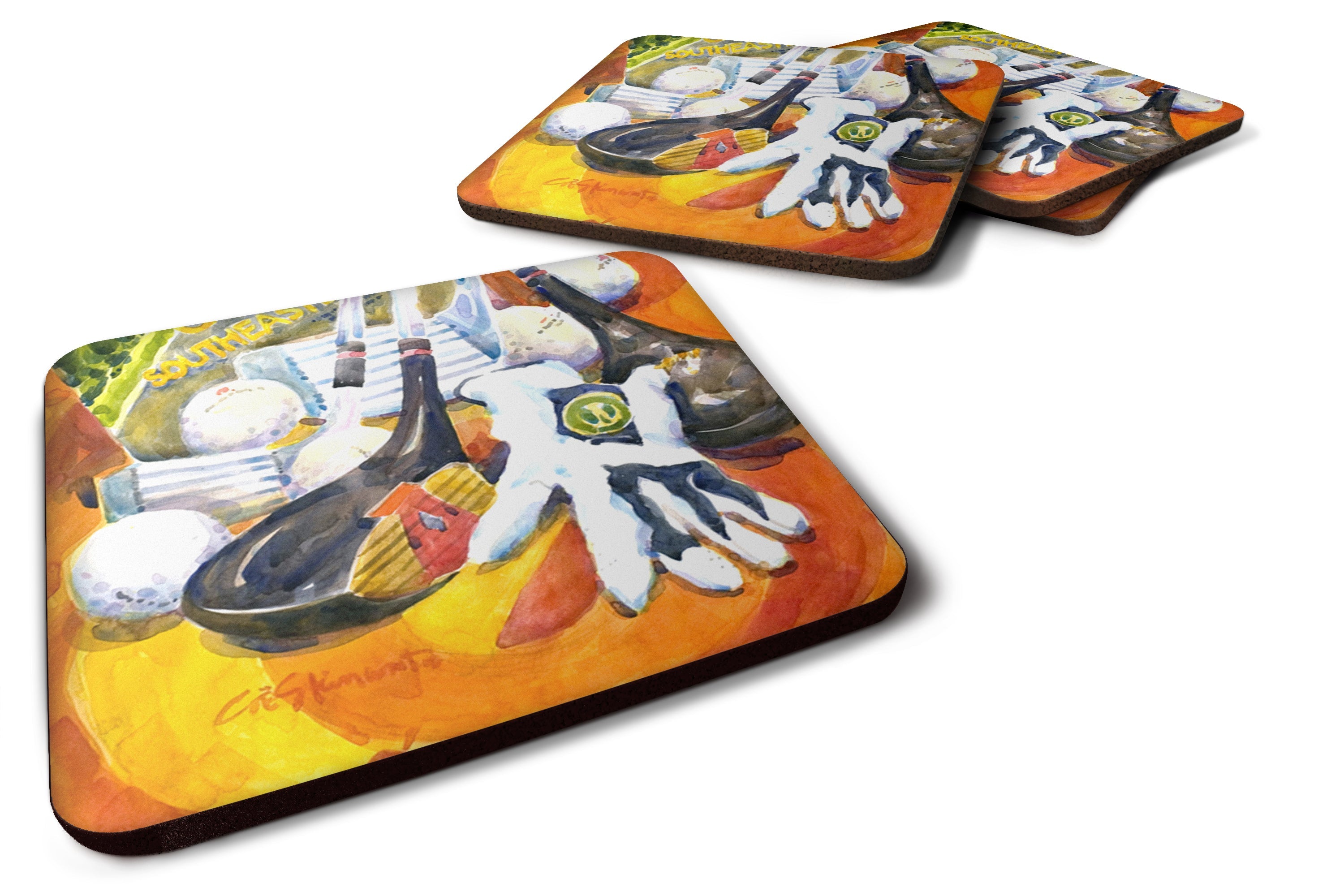 Golf Clubs, Ball and Glove Foam Coasters Set of 4 Cup Coasters for Indoor Outdoor, Tabletop Protection, Anti Slip, Mouse pad Material