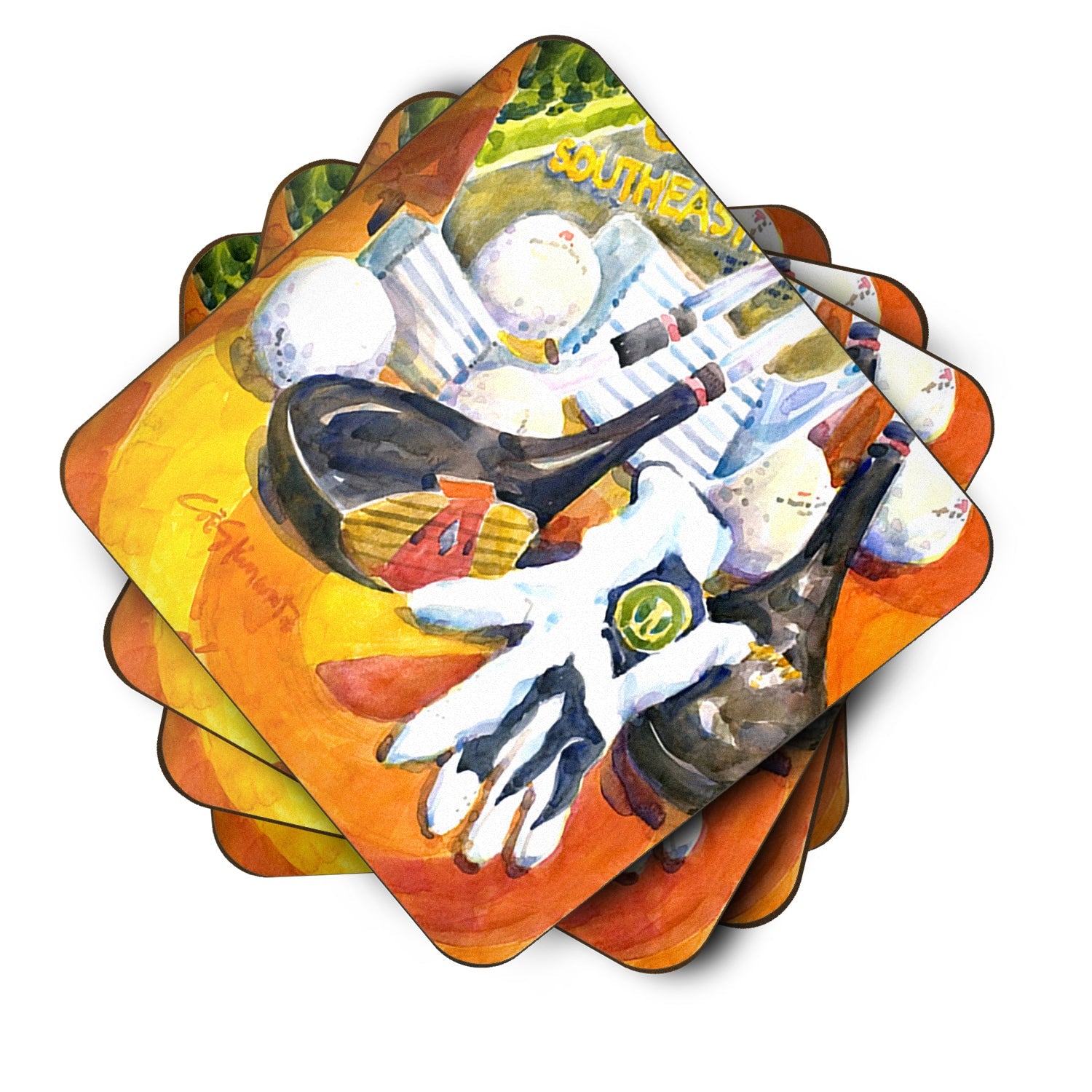 Golf Clubs, Ball and Glove Foam Coasters Set of 4 Cup Coasters for Indoor Outdoor, Tabletop Protection, Anti Slip, Mouse pad Material