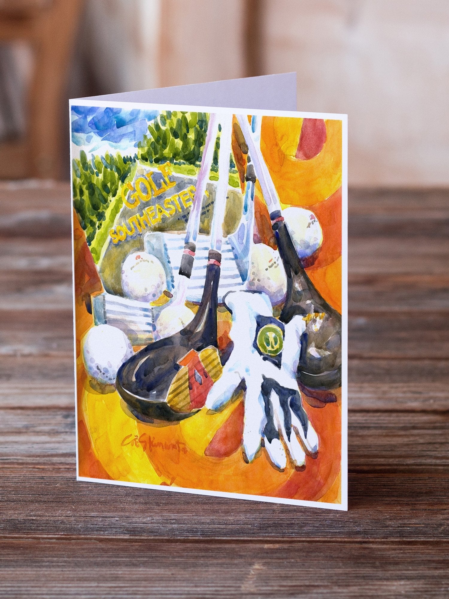 Golf Clubs, Ball and Glove Greeting Cards Pack of 8 Blank Cards with Envelopes Whimsical A7 Size 5x7
