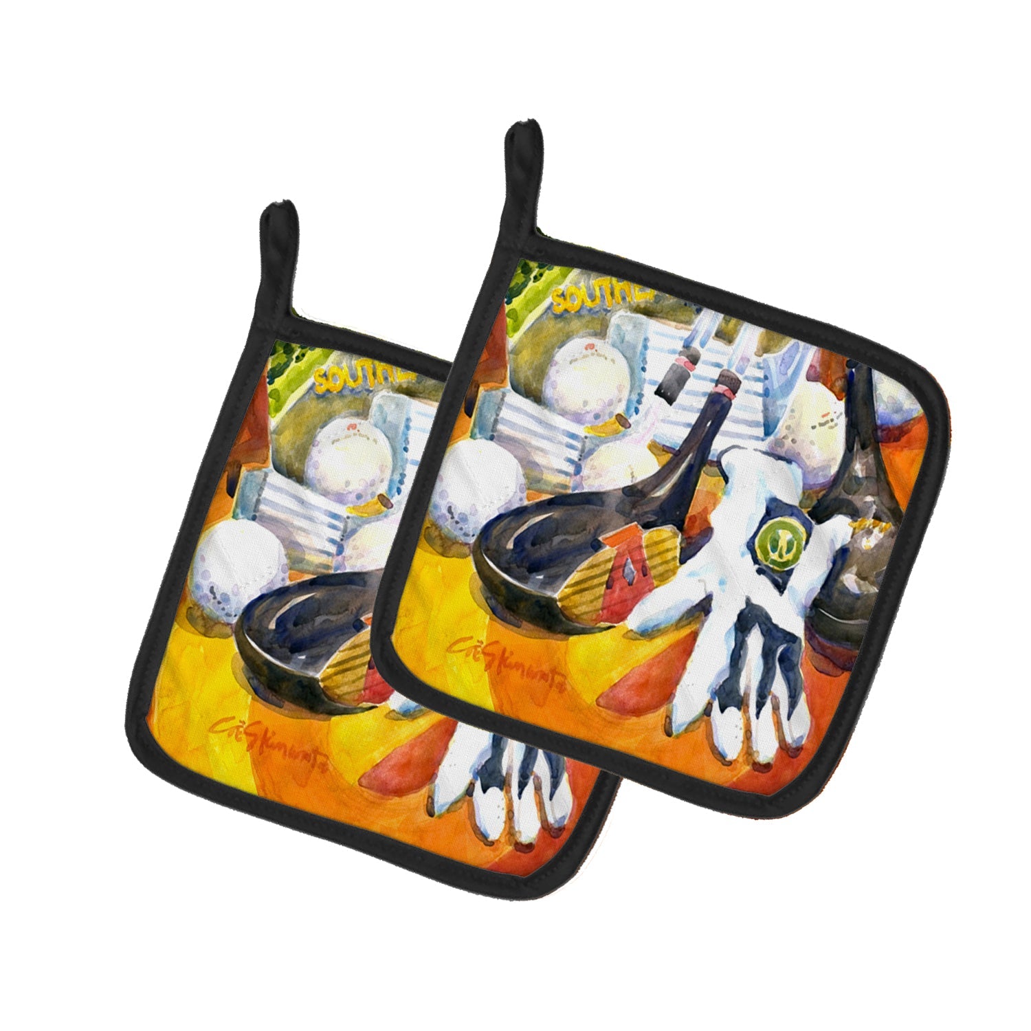 Golf Clubs, Ball and Glove Pot Holder Set of 2 Heat Resistant Quilted Hot Pads 7.5 x 7.5 Inch, Insulated Kitchen Trivets for Cooking & Baking