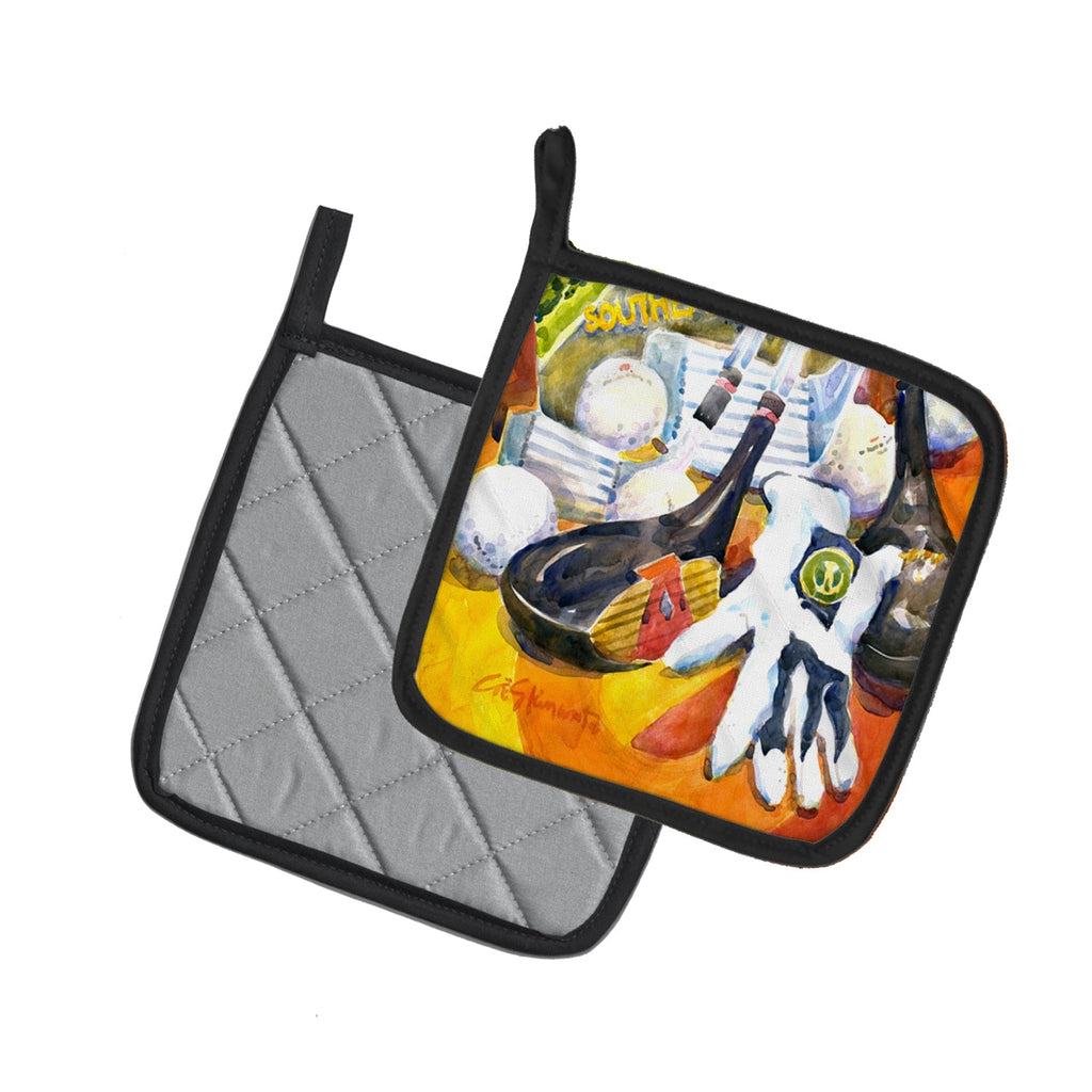 Golf Clubs, Ball and Glove Pot Holder Set of 2 Heat Resistant Quilted Hot Pads 7.5 x 7.5 Inch, Insulated Kitchen Trivets for Cooking & Baking