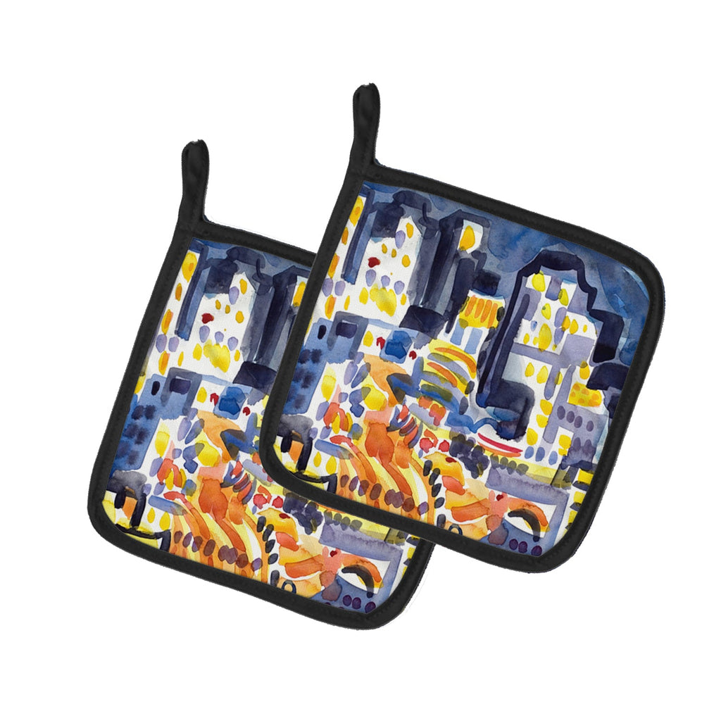 Skyline Abstract Pot Holder Set of 2 Heat Resistant Quilted Hot Pads 7.5 x 7.5 Inch, Insulated Kitchen Trivets for Cooking & Baking
