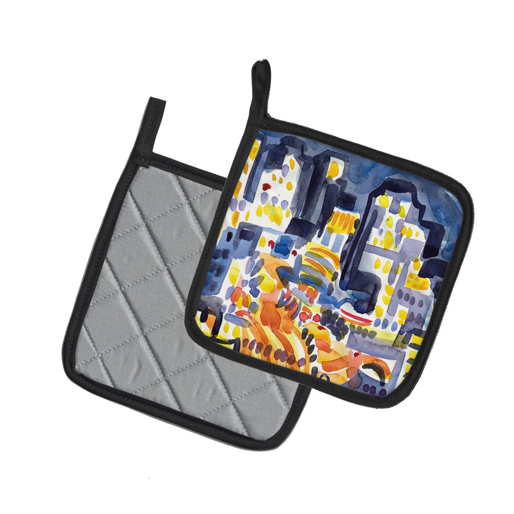 Skyline Abstract Pot Holder Set of 2 Heat Resistant Quilted Hot Pads 7.5 x 7.5 Inch, Insulated Kitchen Trivets for Cooking & Baking