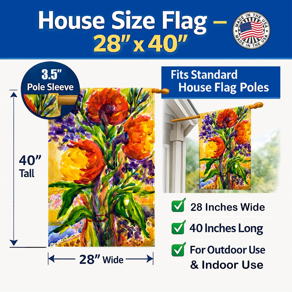 Flower House Flag 28x40 Porch Sleeve Pole Decorative Outside Yard Banner Artwork Wall Hanging, Polyester