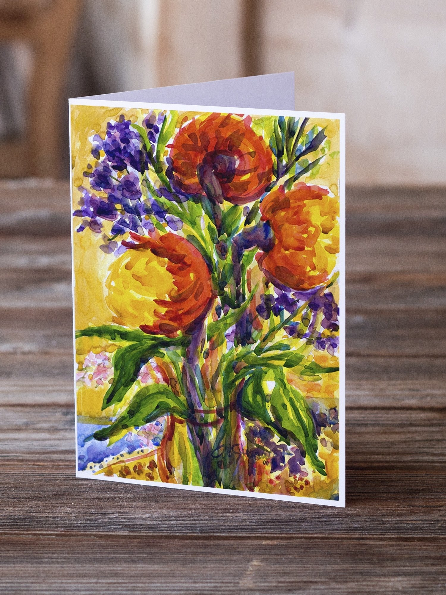 Flower Greeting Cards Pack of 8 Blank Cards with Envelopes Whimsical A7 Size 5x7