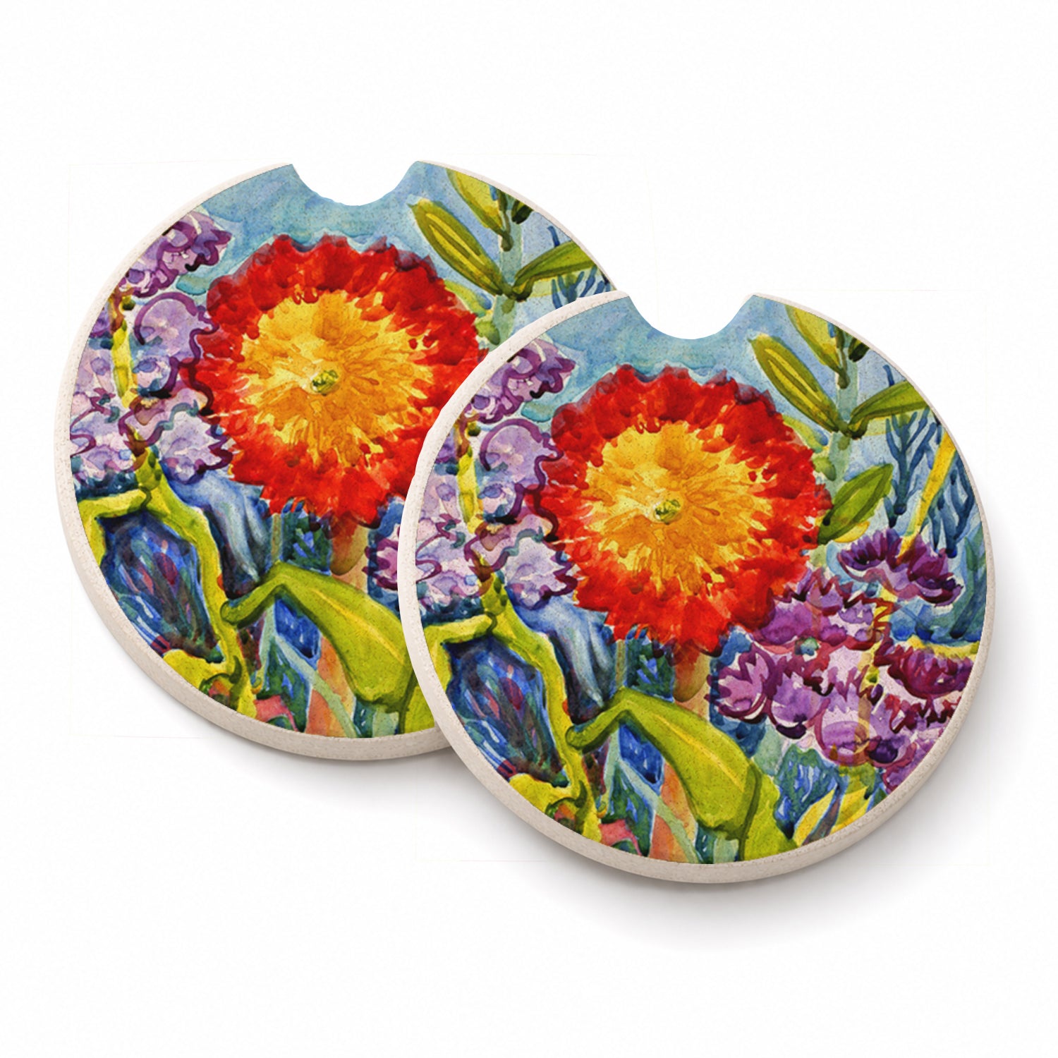 Flower - Sunflower Set of 2 Cup Holder Car Coasters Absorbent Round Sandstone Coasters Gifts for Men or Women, 2.5, Multicolor