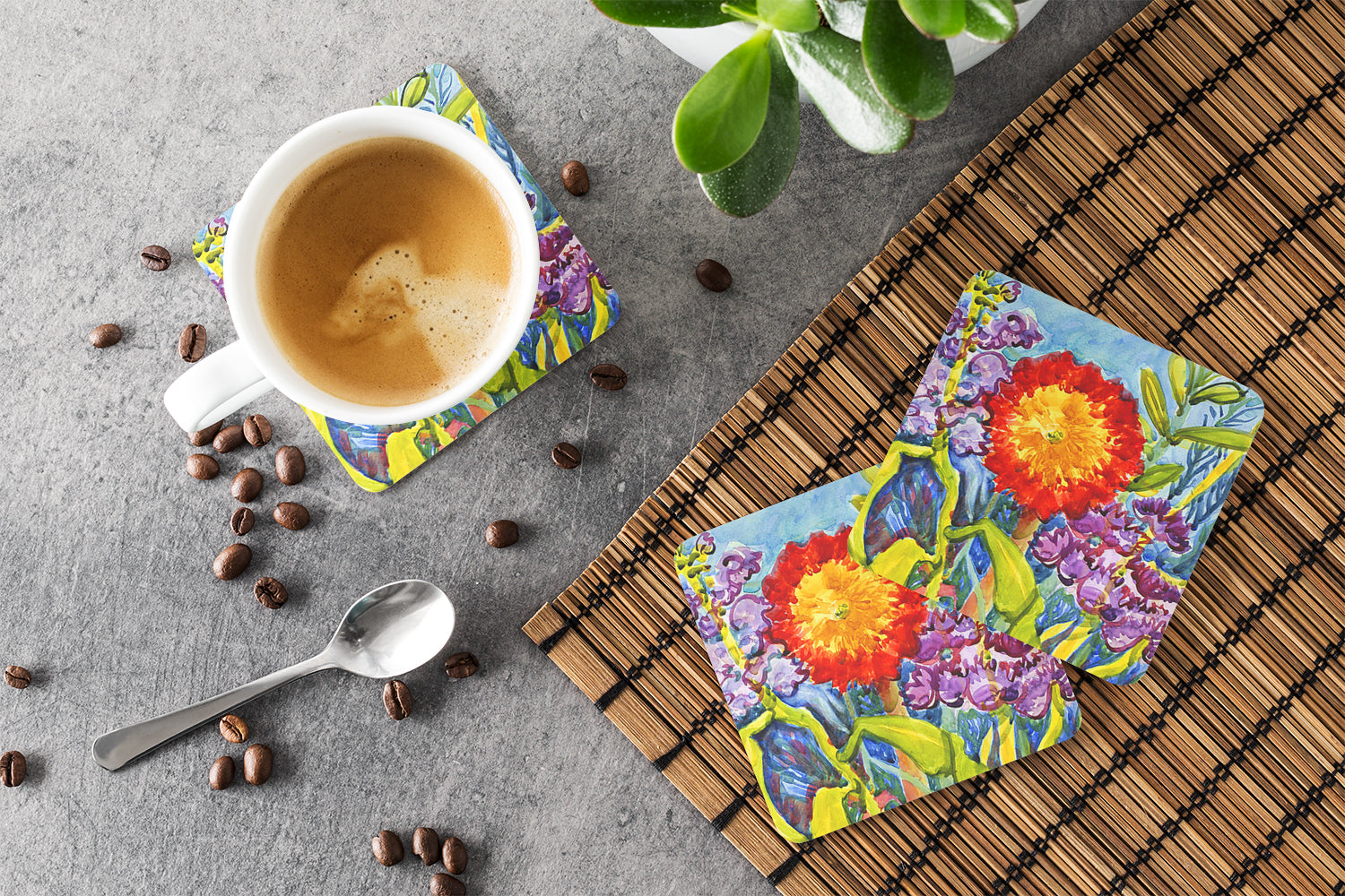 Flower - Sunflower Foam Coasters Set of 4 Cup Coasters for Indoor Outdoor, Tabletop Protection, Anti Slip, Mouse pad Material
