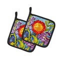 Flower - Sunflower Pot Holder Set of 2 Heat Resistant Quilted Hot Pads 7.5 x 7.5 Inch, Insulated Kitchen Trivets for Cooking & Baking