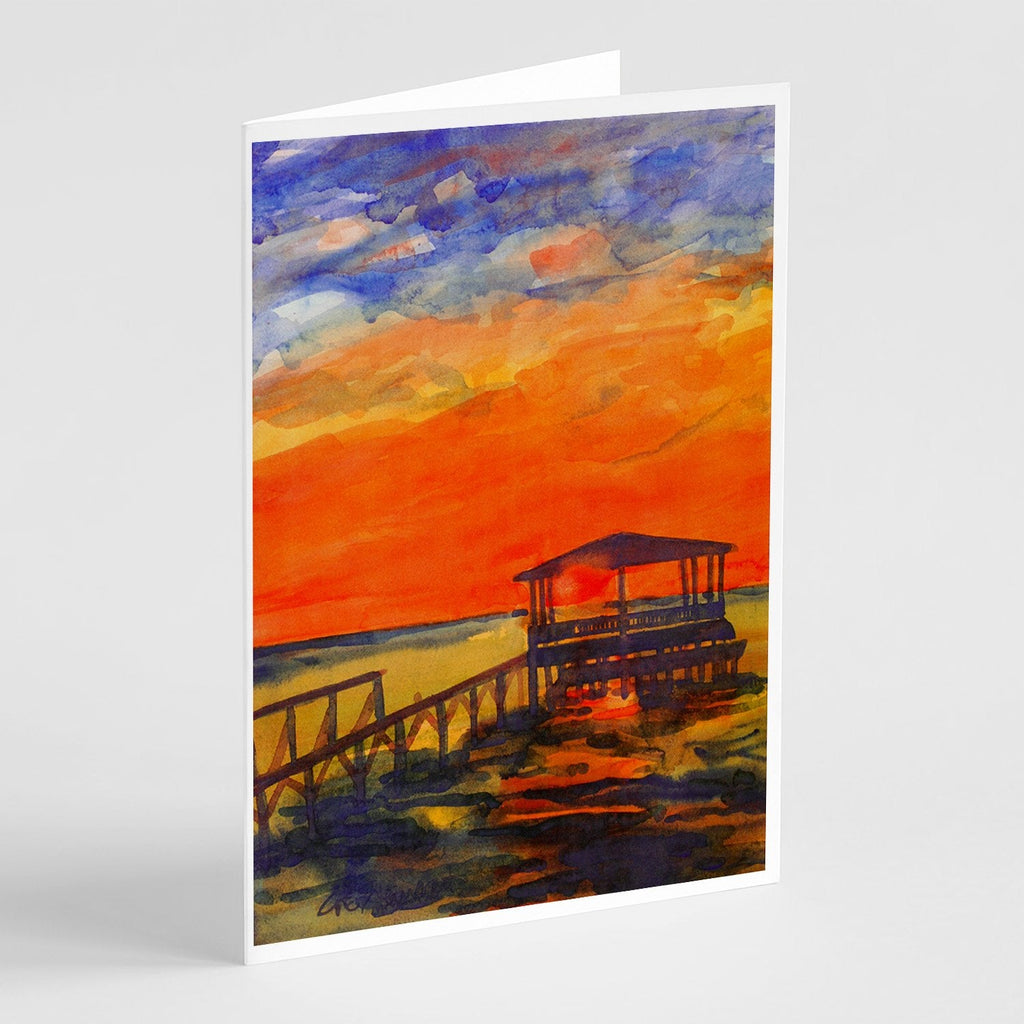 Sunset at the Dock Greeting Cards Pack of 8 Blank Cards with Envelopes Whimsical A7 Size 5x7