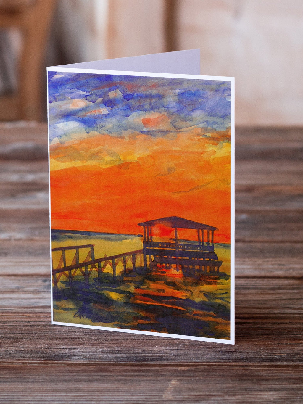 Sunset at the Dock Greeting Cards Pack of 8 Blank Cards with Envelopes Whimsical A7 Size 5x7