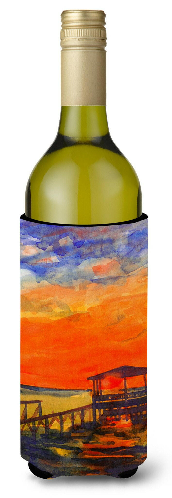 Sunset at the Dock Wine Bottle Hugger Gift Sleeve for Standard 750 ml Bottles, Insulated Reusable Also Fits Mini Shot & Pint Bottles