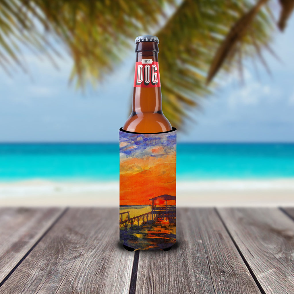 Sunset at the Dock Slim Can Hugger , Insulated Foam Hugger for 12 oz Slim Cans, Beer Bottles & Water Bottles, Printed in USA