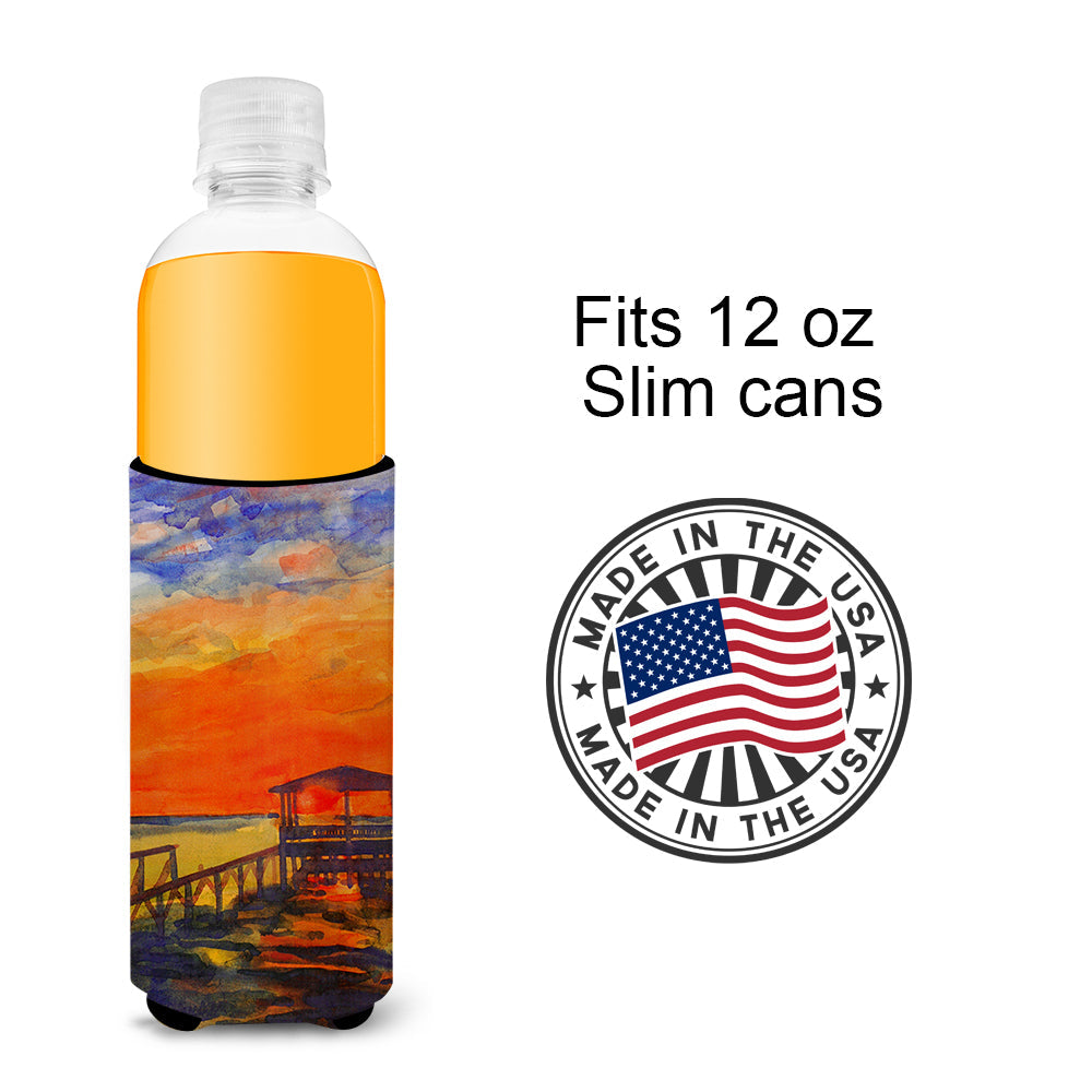Sunset at the Dock Slim Can Hugger , Insulated Foam Hugger for 12 oz Slim Cans, Beer Bottles & Water Bottles, Printed in USA