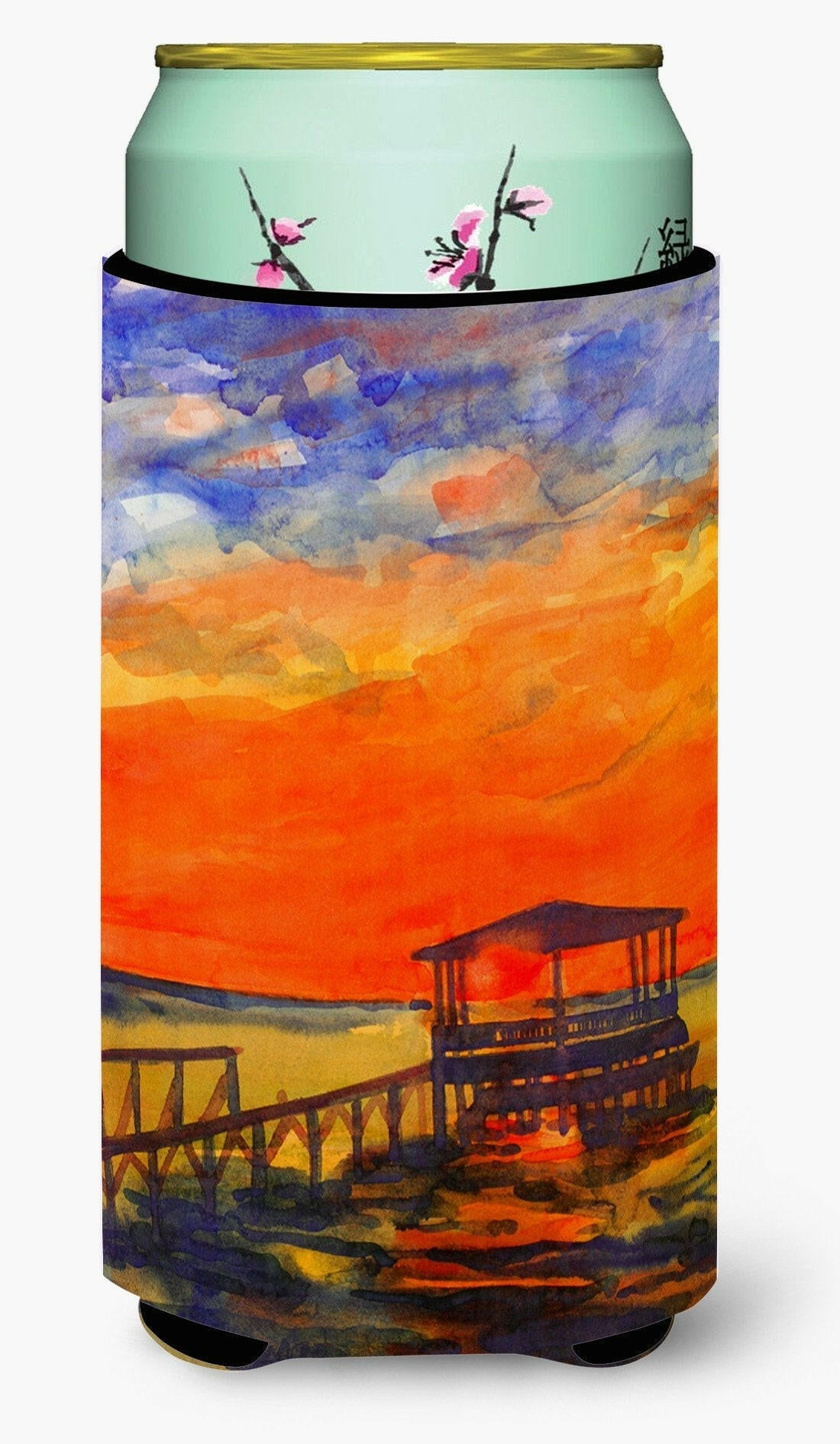 Sunset at the Dock Tall Boy Hugger Can Cooler Sleeve Machine Washable Drink Collapsible Insulator Beverage Insulated Holder