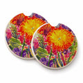 Flower - Aster Set of 2 Cup Holder Car Coasters Absorbent Round Sandstone Coasters Gifts for Men or Women, 2.5, Multicolor