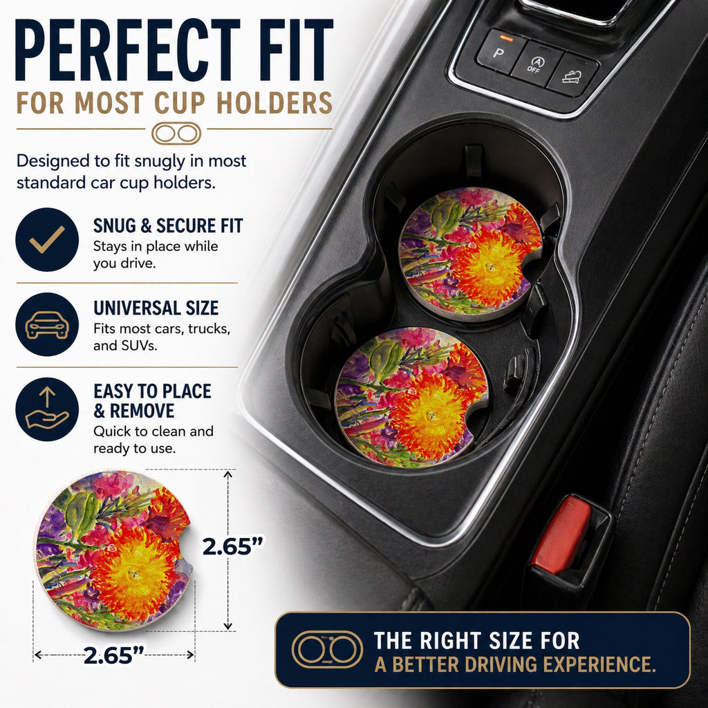 Flower - Aster Set of 2 Cup Holder Car Coasters Absorbent Round Sandstone Coasters Gifts for Men or Women, 2.5, Multicolor