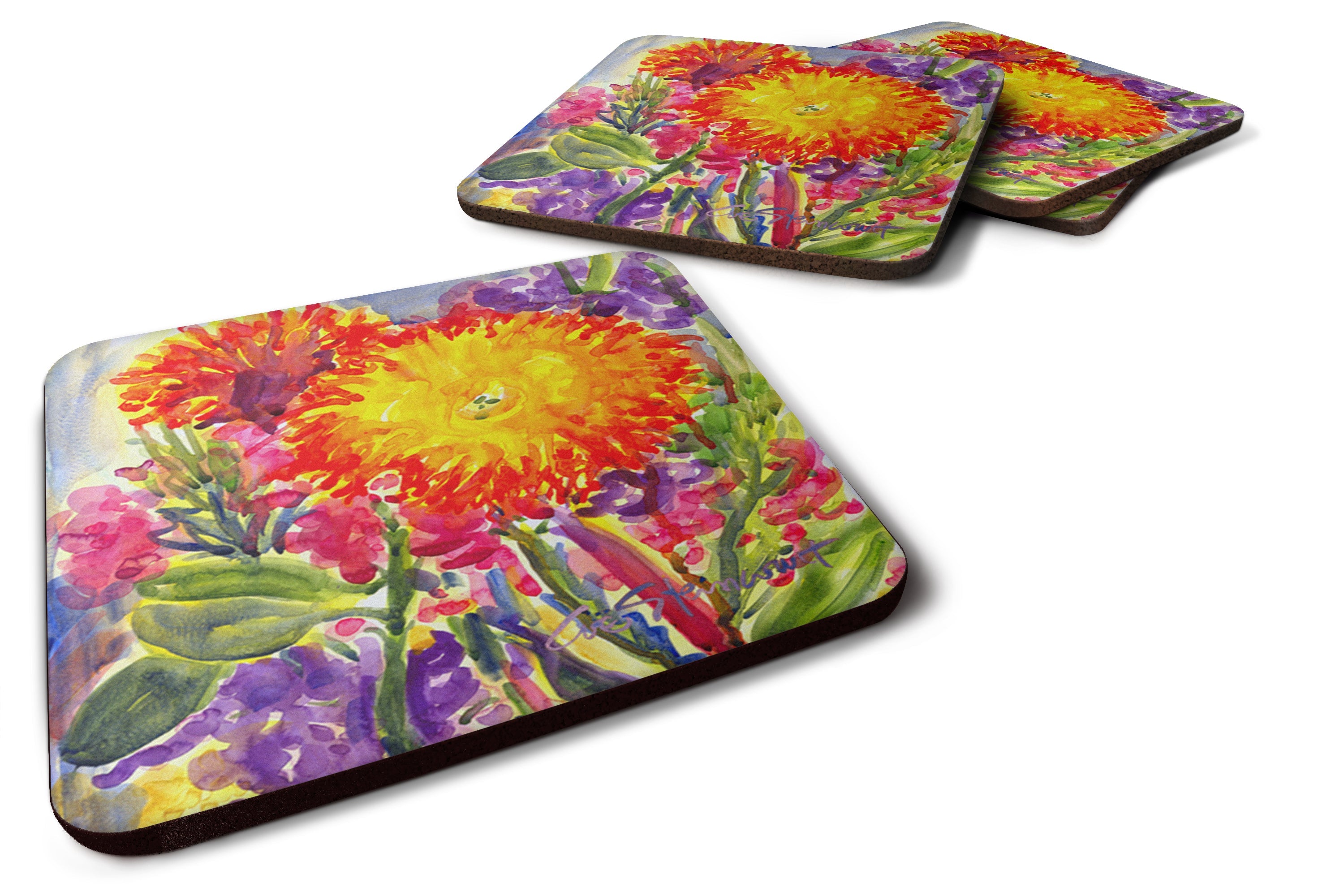 Flower - Aster Foam Coasters Set of 4 Cup Coasters for Indoor Outdoor, Tabletop Protection, Anti Slip, Mouse pad Material